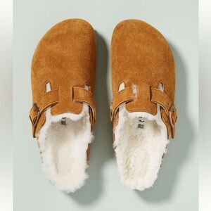Birkenstock Boston Shearling Clogs in Mink Suede